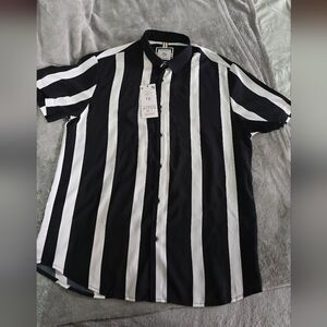 Black and White Striped Men's Shirt